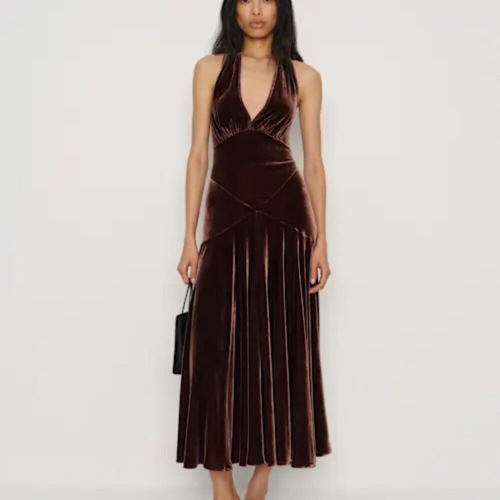 Reformation Briony Velvet Dress Brown - Size 2